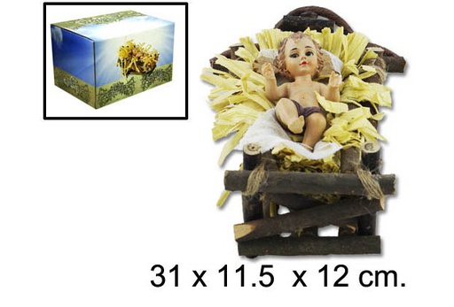 [048919] Enfant Jésus dans un berceau en bois 30 cm
