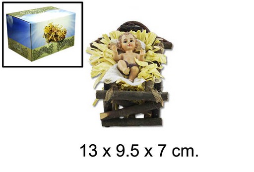 [048922] Baby Jesus in wooden cradle 13 cm