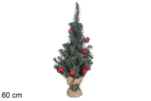 [118035] Sapin vert en PVC aux fruits rouges dans une caisse en bois 60 cm