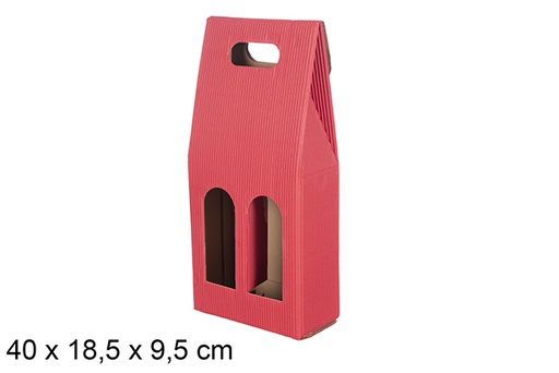 [118048] Caixa 2 garrafas de cartão canelado vermelho vinho 40x18,5x9,5 cm