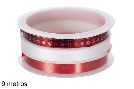 [118070] Nastro natalizio rosso/glitter decorato assortito 9 m.