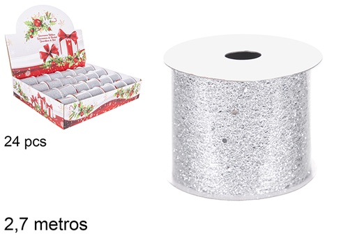 [118101] Rolo de fita de Natal em malha prateada com glitter 2,7 m.