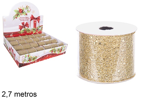 [118104] Rolo de fita de Natal em malha dourada com glitter 2,7 m.