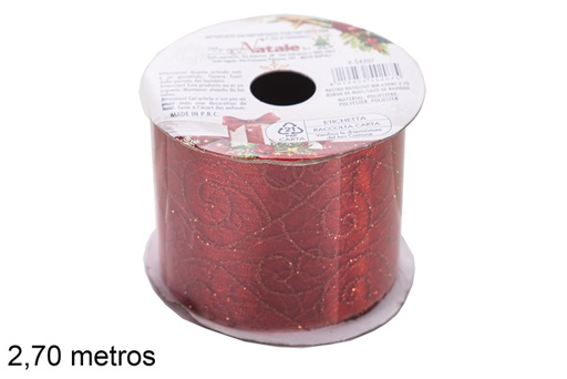 [118137] Red Christmas ribbon with assorted glitter 2,7 m.