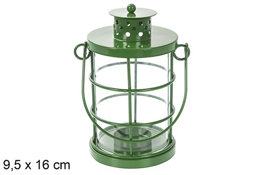 [118163] Green Christmas metal candle holder 9,5x16 cm