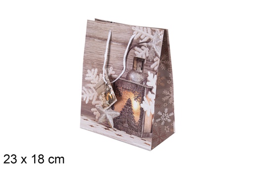 [118183] Sac cadeau de Noël décoré lampadaire 23x18 cm