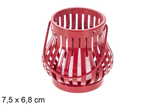 [118189] Portavelas metal Navidad rojo con vela LED 7,5x6,8 cm