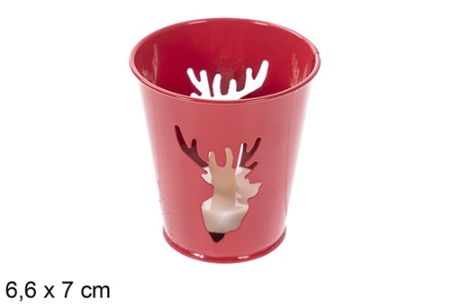 [118202] Portavelas metal Navidad roja con vela LED 6,6x7 cm