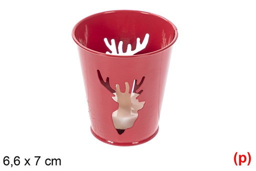 [118202] Portavelas metal Navidad roja con vela LED 6,6x7 cm