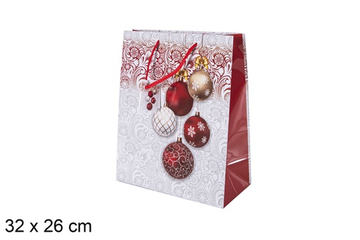 [118212] Sacola para presente de Natal decorada com bolas 32x26 cm