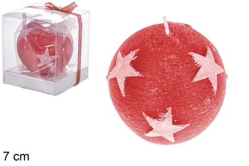 [118289] Red ball candle decorated stars 7 cm