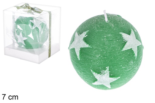[118291] Green ball candle decorated stars 7 cm