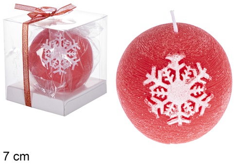 [118292] Vela bola vermelha decorada com floco de neve 7 cm