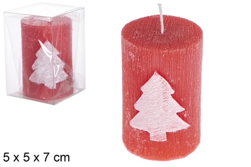 [118295] Bougie taco rouge décorée de sapin de Noël 5x7 cm