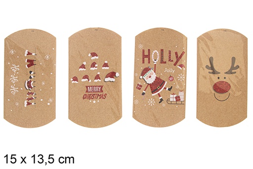 [118304] Pack 2 cajas regalo marrón decorado navideño 15x13,5 cm