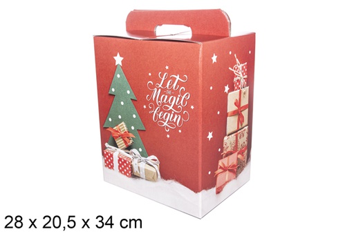 [118351] Caixa para bolo com pegas decorada com visco Merry Christmas 28x20,5 cm 