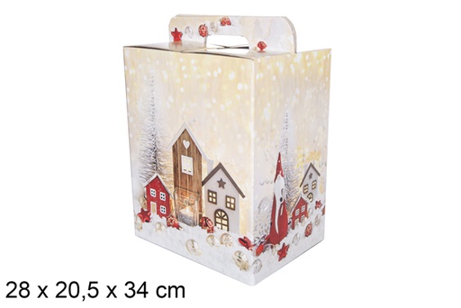 [118353] White cake box with handles and red Christmas details 28x20,5 cm