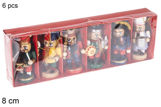 [118367] Pack 6 cascanueces de Navidad de madera color surtido 8 cm