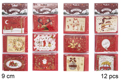 [118371] Pack 12 postais de Natal com decoração variada 9 cm