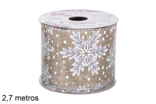 [118381] Nastro natalizio decorato con fiocchi di neve argento/glitter 2,7 m.