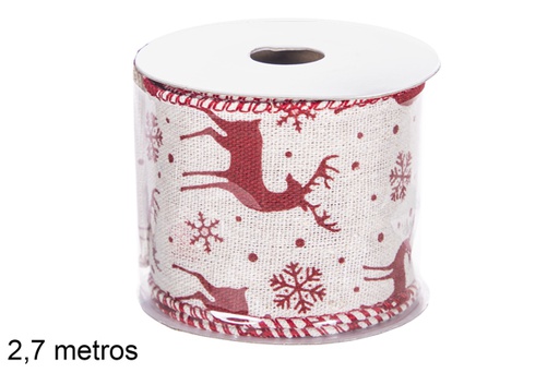 [118390] Christmas ribbon decorated with red reindeer 2,7 m.