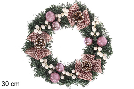 [118397] Corona Navidad decorada bolas violeta 30 cm
