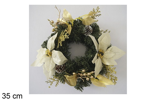 [118534] Corona Navidad con flores bayas y piñas 35 cm