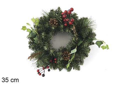 [118537] Christmas wreath with berries and pine cones 35cm
