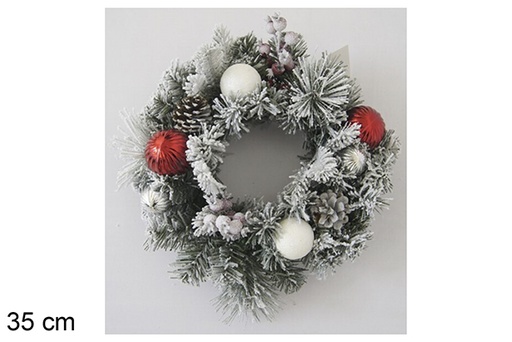 [118539] Christmas wreath with balls and pine cones 35 cm