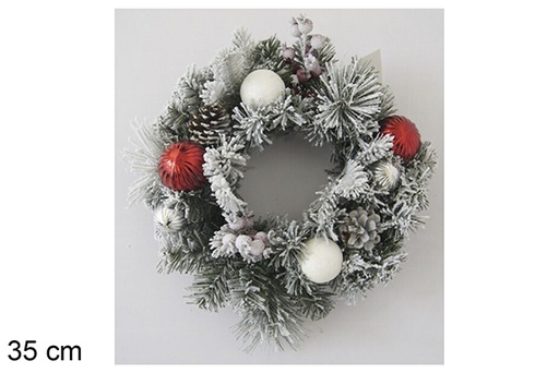 [118539] Christmas wreath with balls and pine cones 35cm