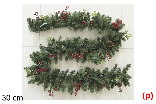 [118555] Christmas garland with red berries and pine cones 30 cm