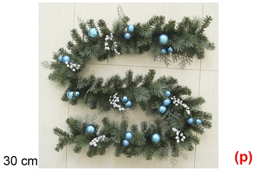 [118558] Guirlande de Noël avec boules bleues et pommes de pin 30 cm