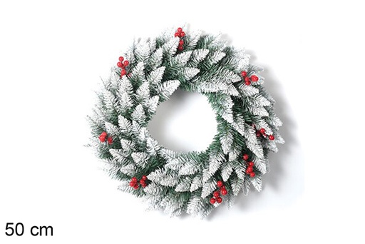 [118591] Ghirlanda natalizia con fiori e bacche 50cm