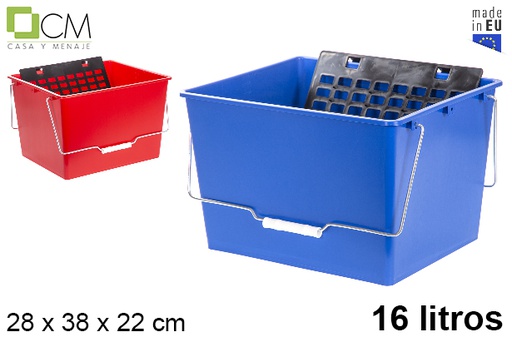 [118625] Seau de peinture en plastique avec grille couleurs assorties 16 l.