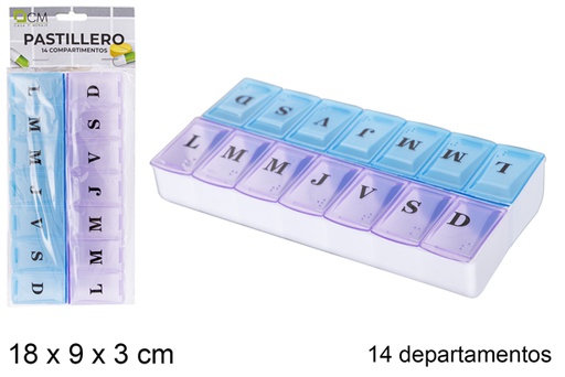 [118880] Caixa de comprimidos de plástico 14 departamentos semanais 18x9 cm