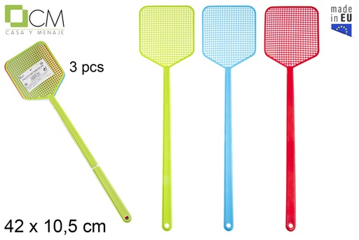 [118884] Pack 3 fly swatting paddles assorted colors 42x10.5 cm