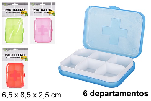 [118968] Plastic pill box 6 departments assorted colors