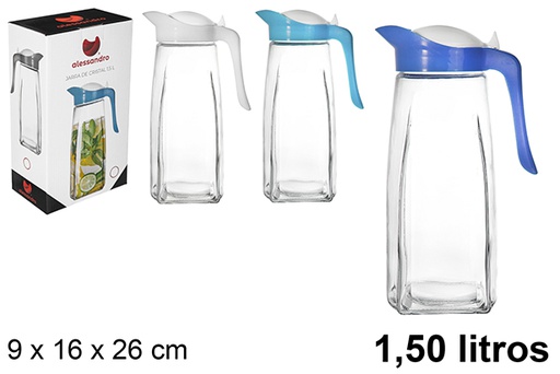 [119329] Jarra de água de vidro com tampa colorida para geladeira 1,5 l.