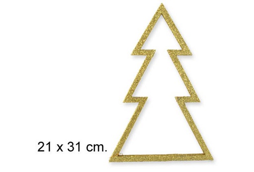 [049552] Albero di Natale in legno oro glitterato 21x31 cm