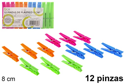 [119371] Pack 12 pinzetta in plastica colorata 8 cm