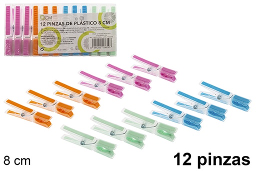 [119373] Pack 12 pinzetta in plastica colorata 8 cm