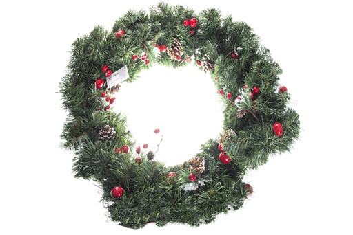 [119381] Green garland with snowy berries and pine cones 180 cm