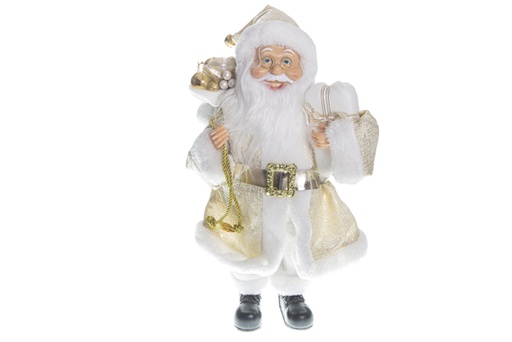 [119411] Gold Santa Claus with sack and gift 40 cm