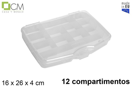 [119514] Caixa plástica transparente multiuso com 12 compartimentos