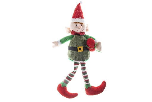 [119549] Assortment red/green elf doll shiny wool 35 cm