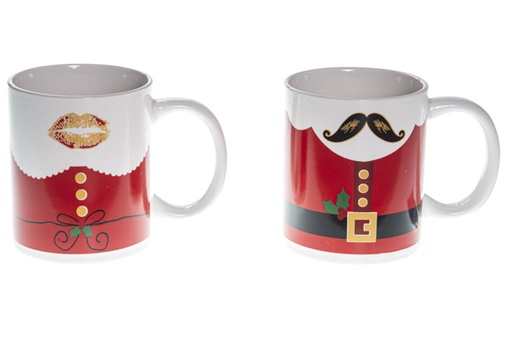 [119554] Mug de Noël en céramique décoré moustache/baiser 9,5 cm