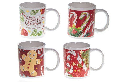 [119558] Assorted Christmas decorated ceramic mug 8x9,5 cm