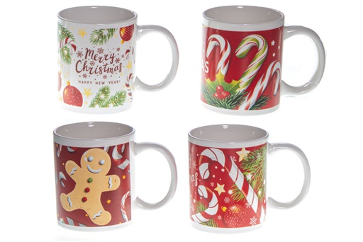 [119558] Taza cerámica decorada Navidad surtidas 8x9,5 cm