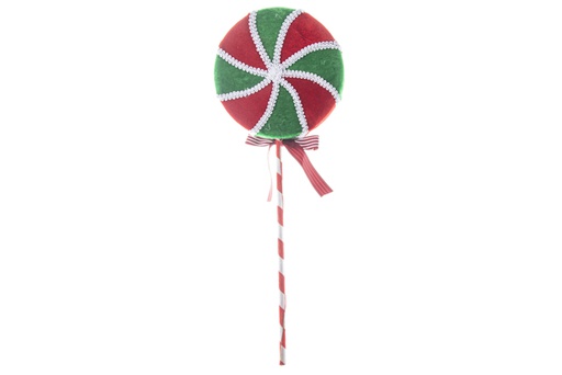 [119563] Red/green velvet Christmas lollipop 14x36 cm