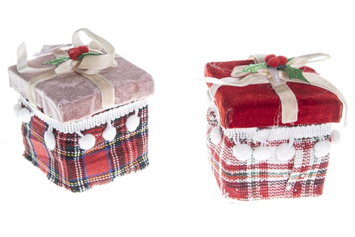 [119569] Gift box with assorted plaid fabric 7 cm